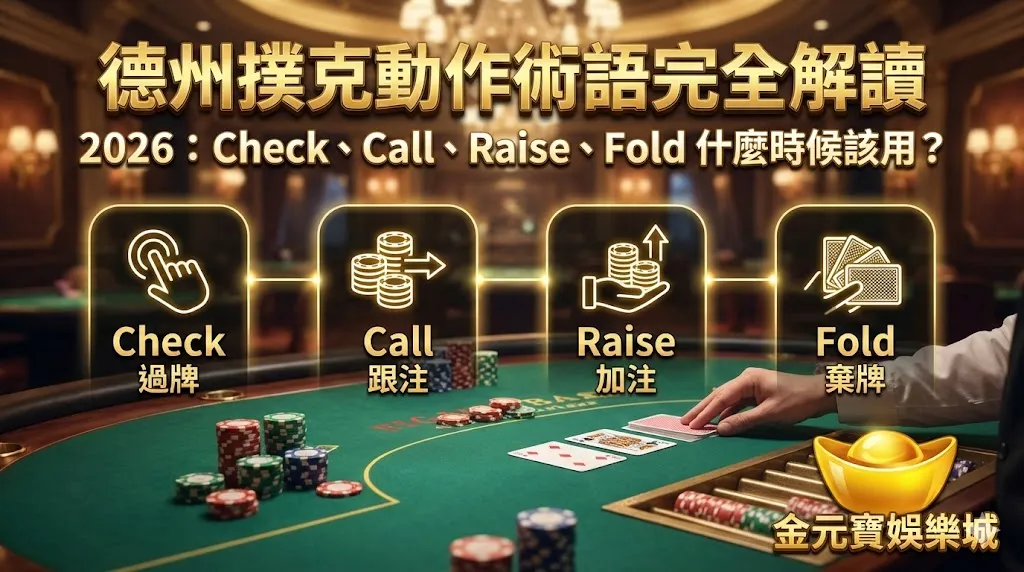 德州撲克動作術語完全解讀 2026:Check、Call、Raise、Fold 什麼時候該用?