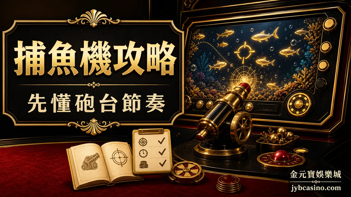 金元寶娛樂城線上捕魚機攻略示意圖,呈現砲台、魚群分數與預算節奏檢查