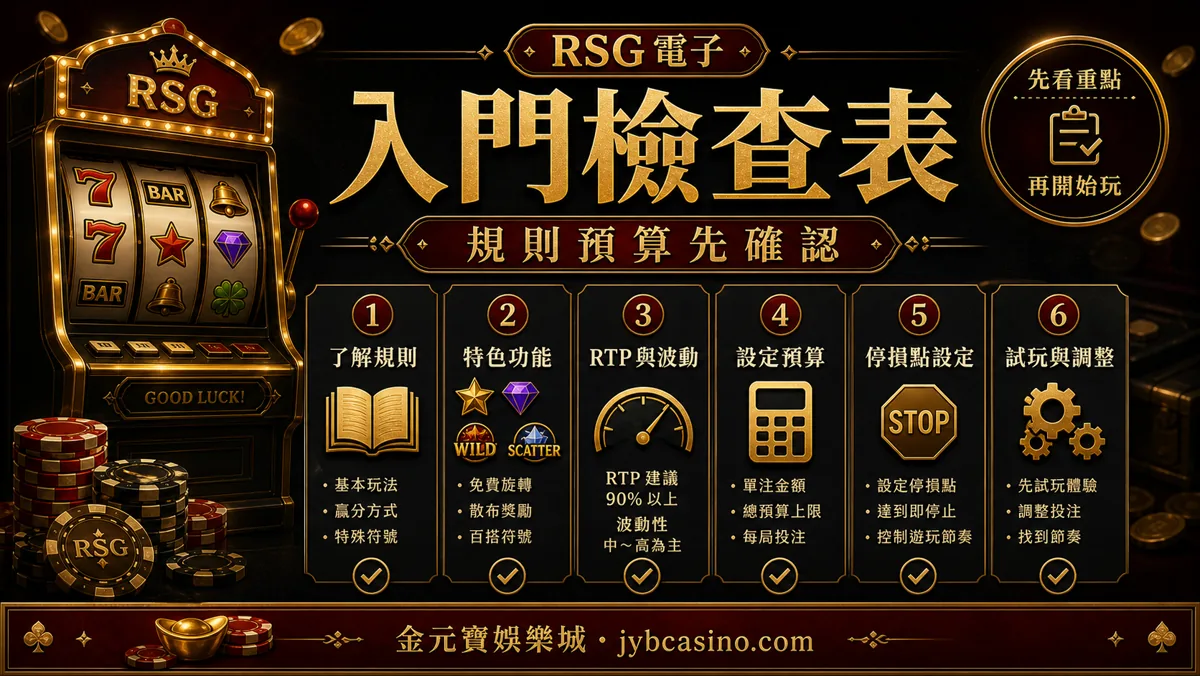金元寶娛樂城 RSG 入門檢查表,呈現規則、功能、預算、局數與停手點