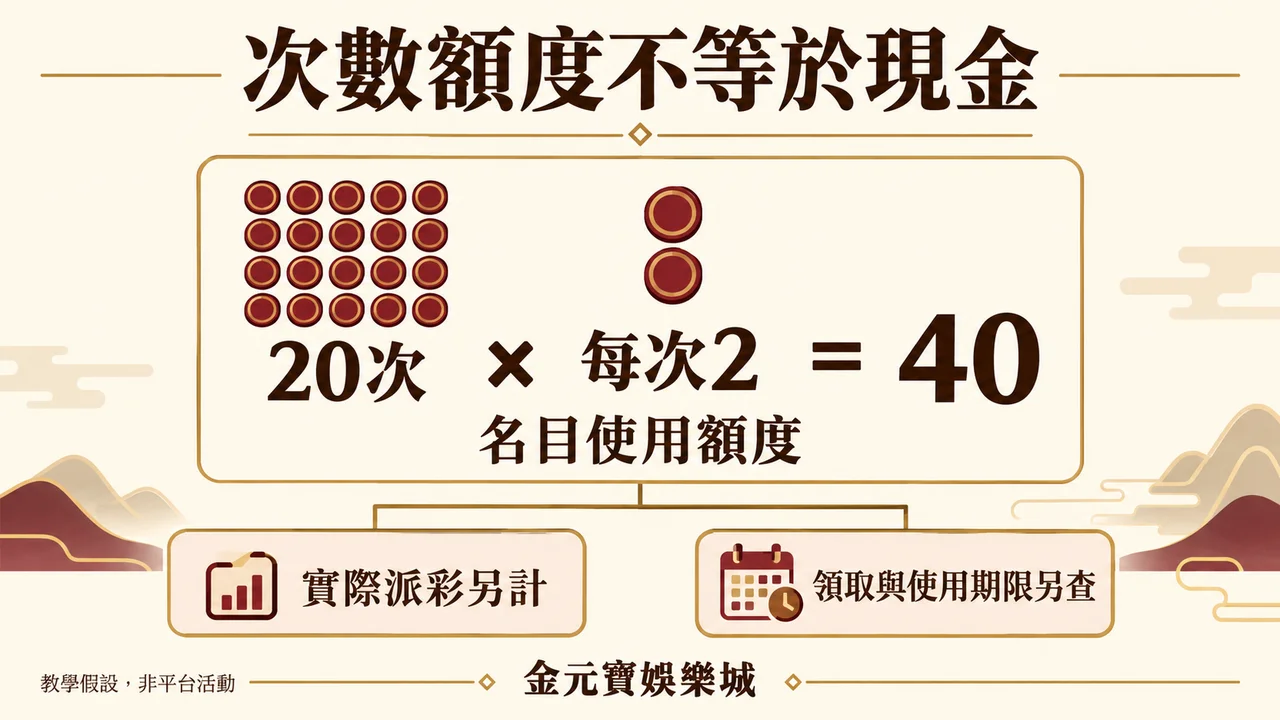 二十次每次二單位是四十名目額度，實際派彩與期限分別確認