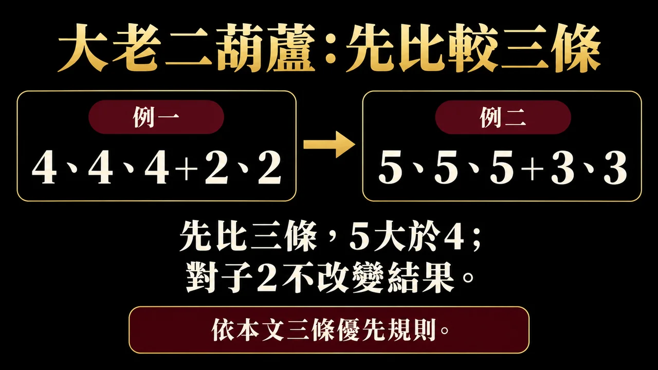 大老二葫蘆三條優先比較例題