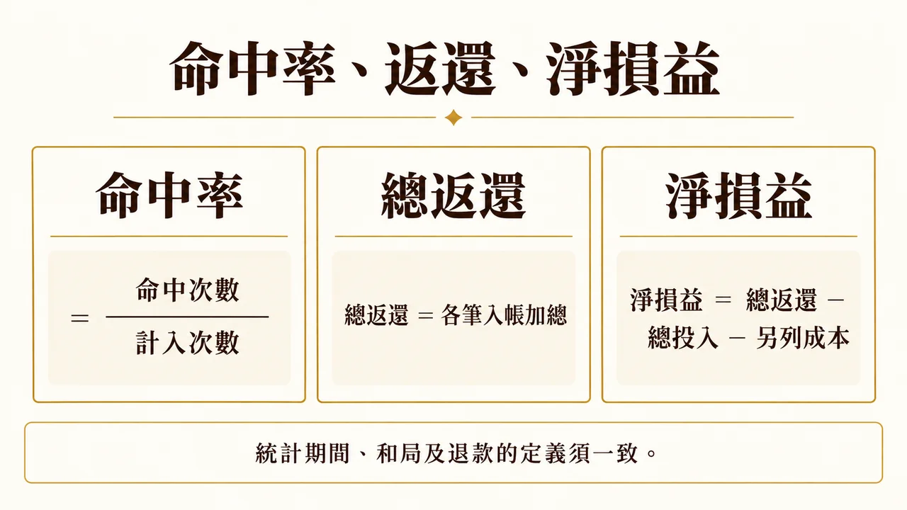 命中率總返還及淨損益定義