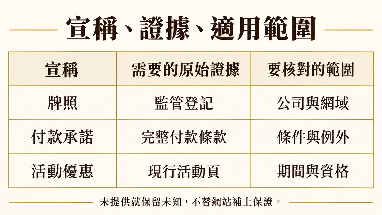 宣稱原始證據及適用範圍比較