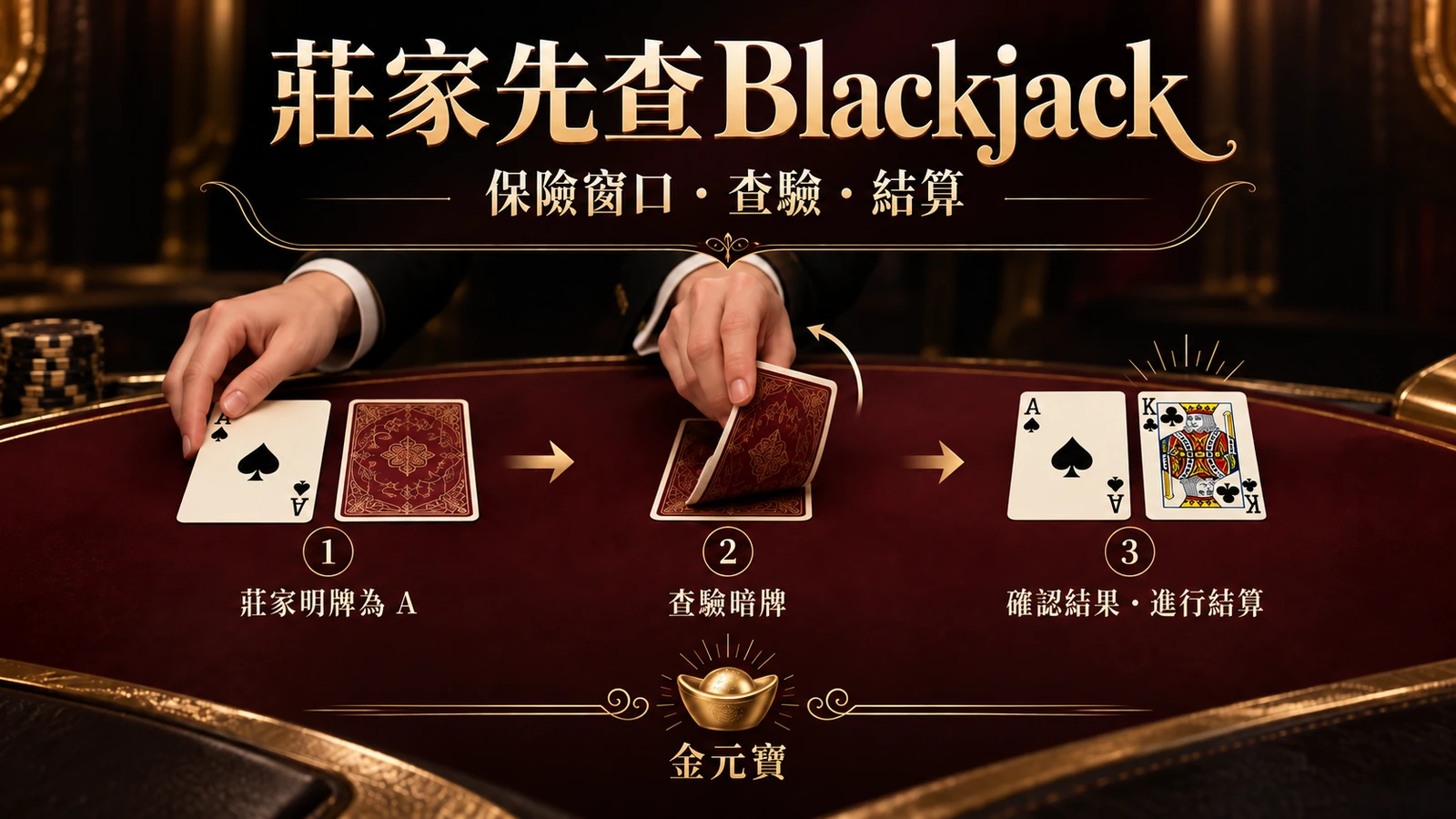 莊家亮A之後，為什麼先查Blackjack？二十一點回合順序看懂的主題封面插畫