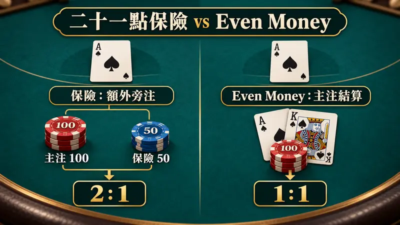 二十一點保險與 Even Money 差在哪？莊家 A 明牌結算一次懂